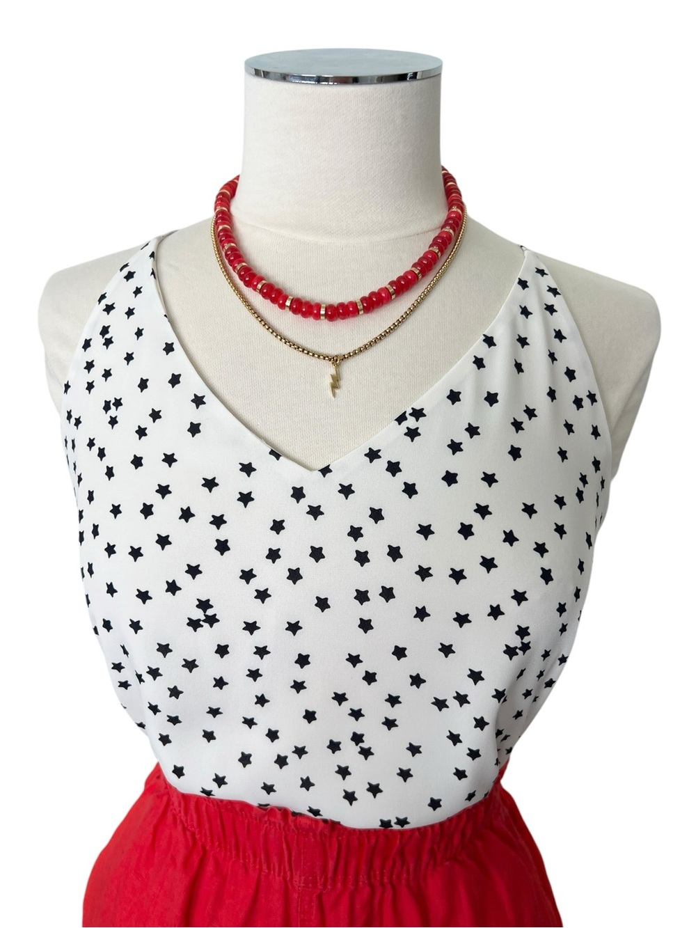 LOFT Star Print V-Neck Tank Top in White and Black Size Small